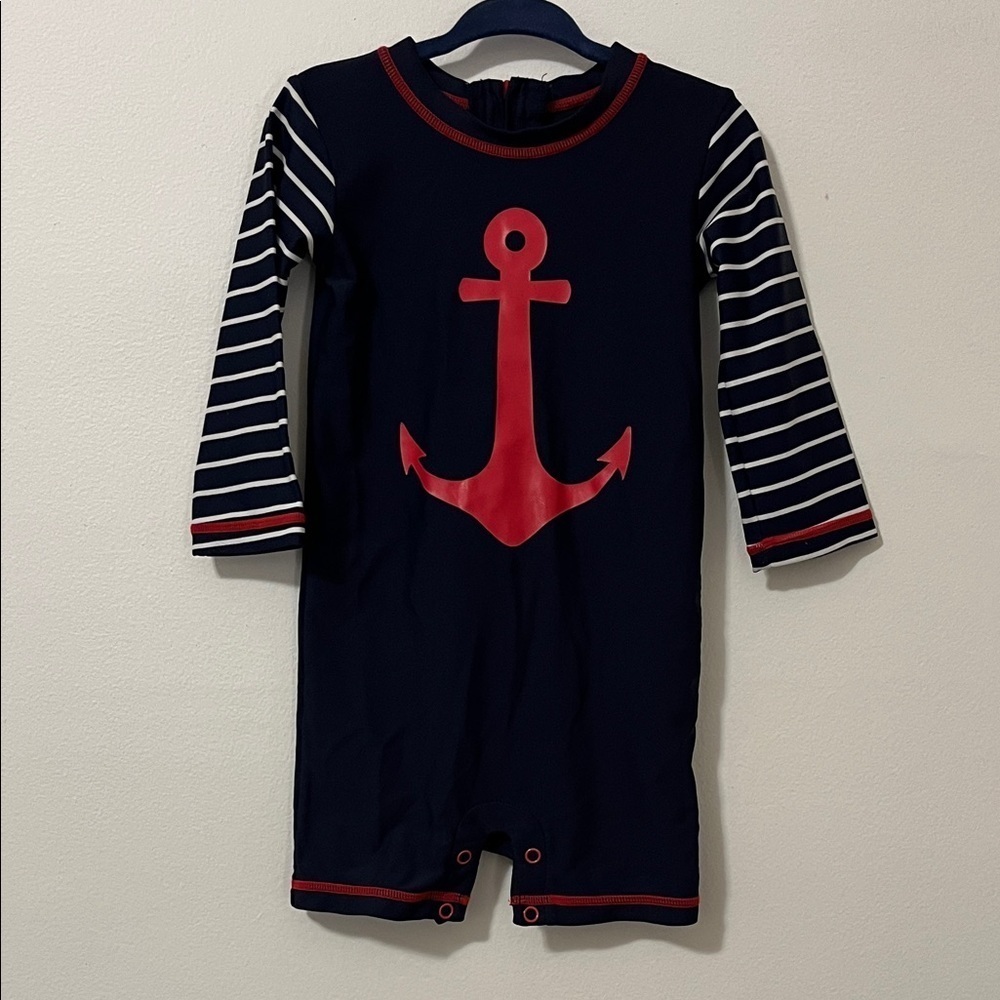 HATLEY Infant Boys 9-12mo Rash Guard One Piece Swimsuit Nautical Anchor UPF 50+